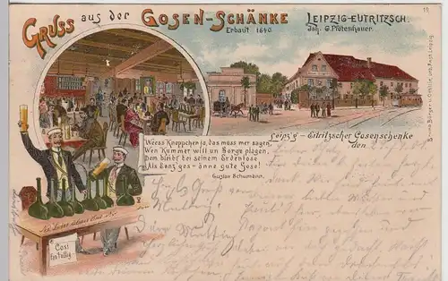 (111844) Künstler AK Gruß aus der Gosen Schänke, Leipzig Eutritzsch, Litho. 1901