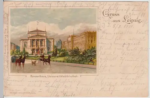(111843) Künstler AK Gruß aus Leipzig, Konzerthaus, Universitätsbibliothek, Lith