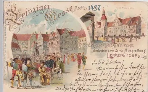 (109800) Künstler AK Leipziger Messe anno 1497, Auerbachs Hof, gelaufen 1897