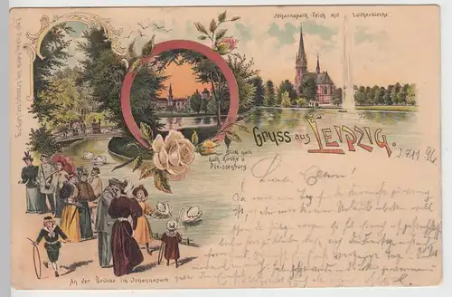 (104783) AK Gruss aus Leipzig, Johannapark Litho 1896