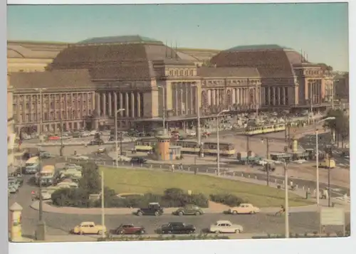 (102986) AK Leipzig, Hauptbahnhof, Straßenbahn, Litfaßsäule 1966