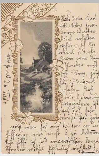 (25263) Künstler AK Häuser am Wasser, Prägekarte 1903