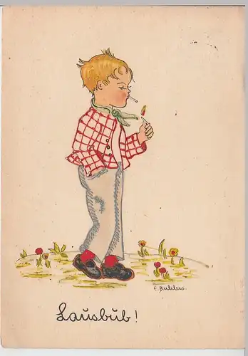 (111264) Künstler AK E. Buhlers: Lausbub m. Zigarette, dick aufgetr. Farbe 1934
