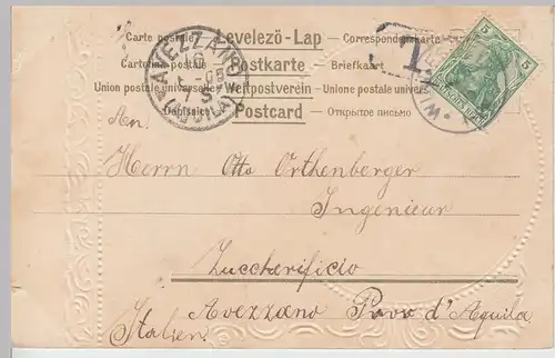 (111033) Künstler AK Winterlandschaft im Gold-Prägerahmen 1905