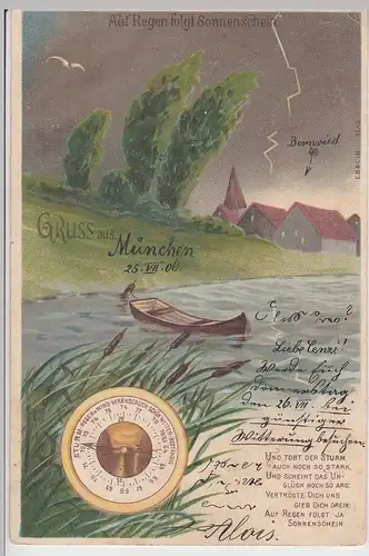 (106023) Künstler AK Gruß aus, Auf Regen folgt Sonnenschein 1906