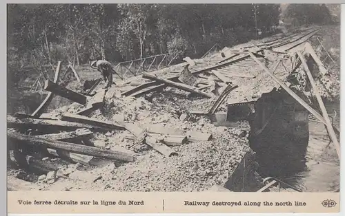 (97810) AK 1.WK zerstörte Bahnlinie Ligne du Nord, 1914-18
