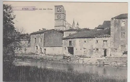 (85960) AK Étain, 1. WK, zerstört. Ort, Kirche, Orne, Feldpostkarte 1914-18