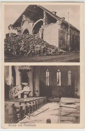 (85543) AK Petitmont, Frankr., zerstörte Kirche, 1. WK 1915