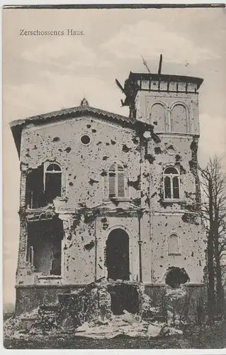 (82750) AK 1.WK Kriegsschauplatz, zerschossenes Haus, 1917