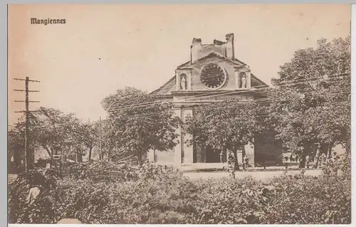 (77788) AK 1. WK, Mangiennes, zerstörte Kirche 1916