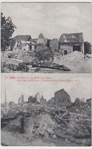 (112406) AK 1. WK, La Ville aux Bois, zerstörtes Gehöft, Feldpost 1916