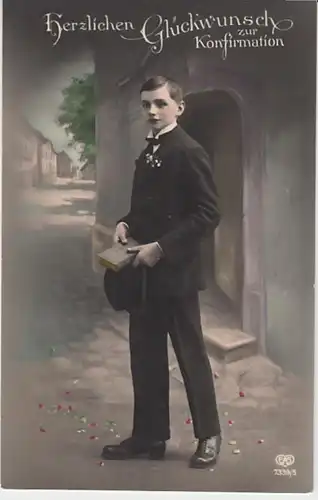 (27833) Foto AK Konfirmation, junger Mann, coloriert 1920er