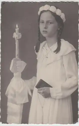 (52214) Foto AK junges Mädchen, Erstkommunion, Kabinettfoto, vor 1945