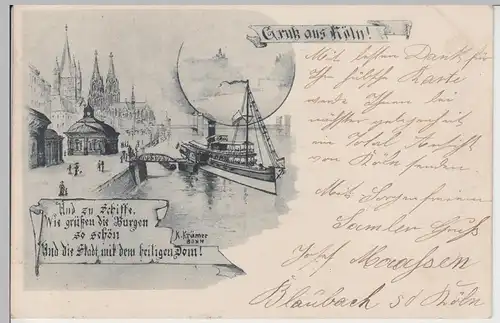 (95233) AK Gruss aus Köln, Schiffsanleger 1897