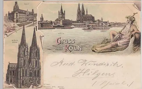 (95226) AK Gruss aus Köln, Dom, Post, Panorama, Litho 1897