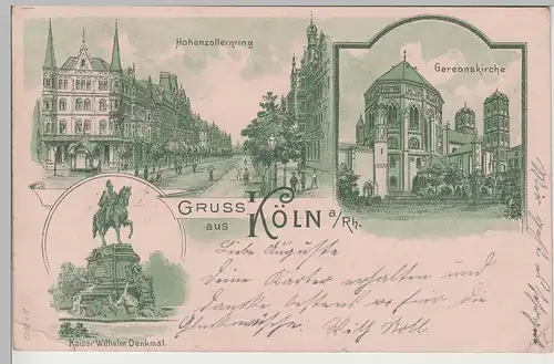 (81682) AK Gruss aus Köln, Litho 1900