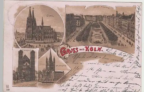 (81681) AK Gruss aus Köln, Litho 1900
