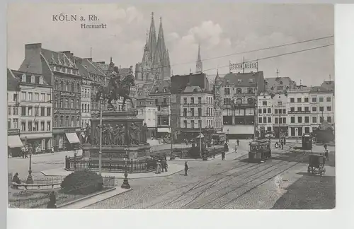 (78466) AK Köln, Heumarkt m. Denkmal u. Straßenbahn, vor 1920