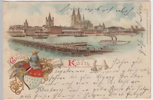 (19286) AK Gruß aus Köln, Groß St. Martin, Dom, Litho 1900