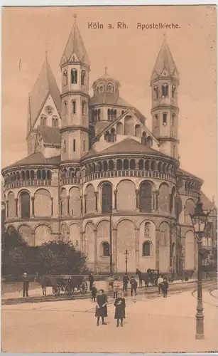 (114078) AK Köln, Apostelkirche, Pferdedroschken 1913