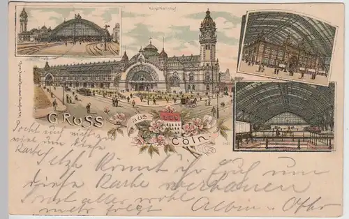 (114013) Künstler AK Gruß aus Köln, Hauptbahnhof, Inneres 1900