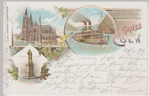 (113652) Künstler AK Gruß aus Köln, Dampfschiff Carola 1899