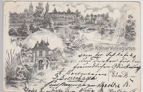 (112663) Künstler AK Gruß aus dem Kölner Volksgarten 1897