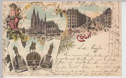 (112661) Künstler AK Gruß aus Köln, Moltkedenkmal, Bismarckdenkmal 1897