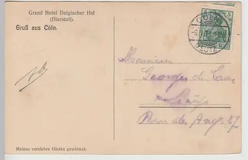 (112653) AK Köln, Weinrestaurant, Grand Hotel Belgischer Hof 1912