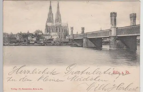 (112645) AK Köln, Dom, Brücke, Lastkähne 1901