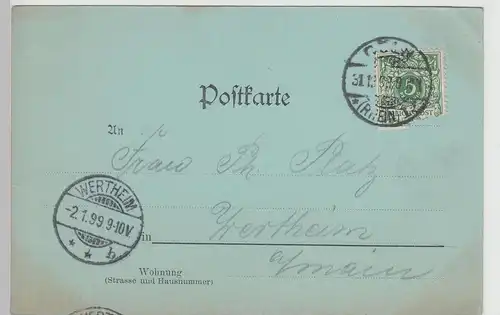 (112639) AK Gruß aus Köln, Dom-Hotel, Domhotel, Mondscheinkarte, Domhof 1899