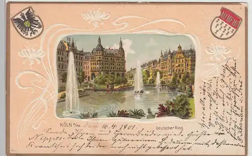 (112636) Künstler AK Köln, Deutscher Ring, Wappen, Prägekarte 1901
