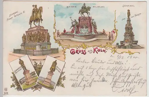 (111444) Künstler AK Gruß aus Köln, Denkmal Jan van Werth, Kaiser Wilhelm I., 19