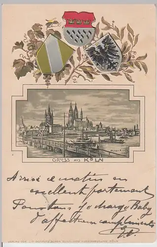 (111199) Künstler AK Gruss aus Köln, Litho mit Präge-Wappen vor 1905