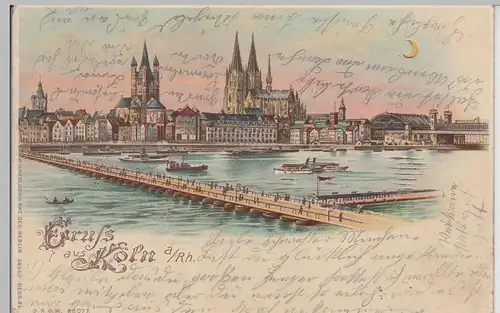 (108416) AK Gruß aus Köln, Rhein, Halt gegen das Licht Karte, Pontonbrücke 1902