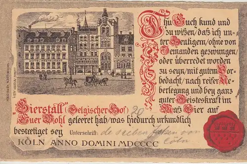 (108095) Künstler AK Ludwig Meister: Köln, Hotel "Belgischer Hof" 1906