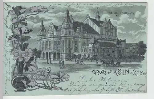 (104042) AK Köln, das neue Stadttheater, Mondschein Litho im Silberdruck, 1900