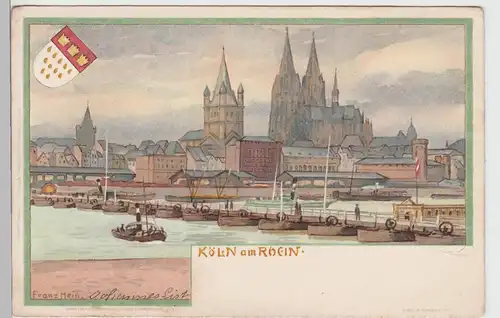 (101787) AK Köln, Rheinansicht, Künstlerkarte v. Franz Hein, Litho vor 1905