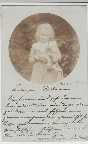 (82756) orig. Foto kleines Mädchen mit Kätzchen, Malente 1903