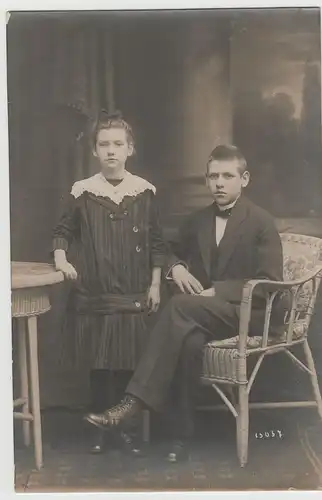(75755) orig. Foto Mädchen u. Junge, Kabinettfoto Hadersleben vor 1945