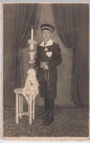 (52207) orig. Foto Junge, Erstkommunion, Fotograf Oggersheim, vor 1945