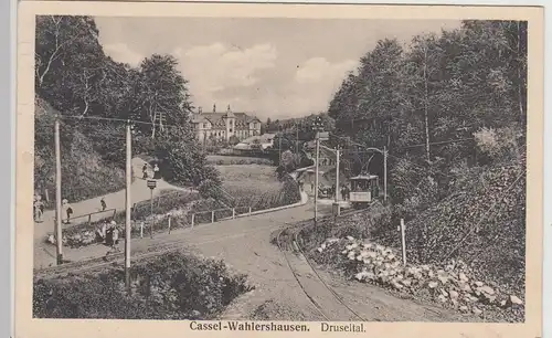 (115332) AK Kassel Wahlershausen, Straßenbahn im Druseltal 1916