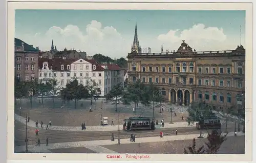 (113950) AK Kassel, Königsplatz, Straßenbahn, Hotel, Postamt, vor 1945