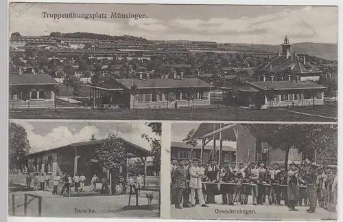 (90320) AK Truppenübungsplatz Münsingen, Baracke, Gewehrreinigen, 1915