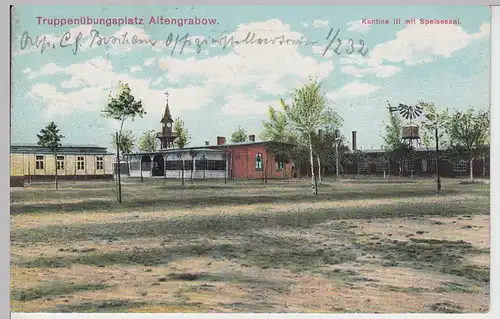 (85438) AK Truppenübungsplatz Altengrabow, Kantine IIIm. Speisesaal 1914