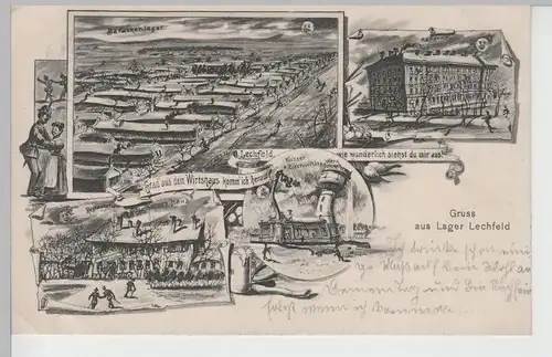 (77758) Künstler AK Gruß aus Lager Lechfeld, nach dem Wirtshausgang 1911
