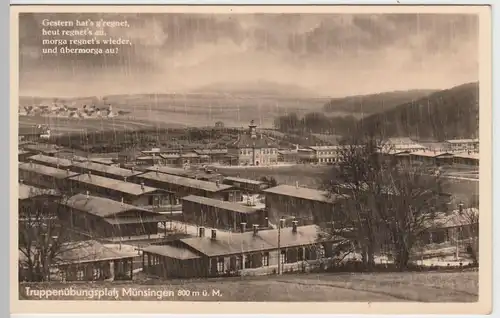 (51593) Foto AK Truppenübungsplatz Münsingen bei Regen, m. Spruch, 1942