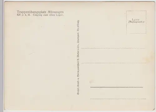 (113700) Foto AK Truppenübungsplatz Münsingen, Eingang altes Lager, vor 1945