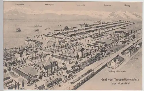 (108545) Künstler AK Gruß vom Truppenübungsplatz Lager Lechfeld, Panorama 1914