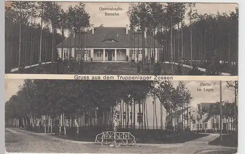 (105574) AK Truppenlager Zossen, Generalstabs-Baracke u. Partie, 1914-18